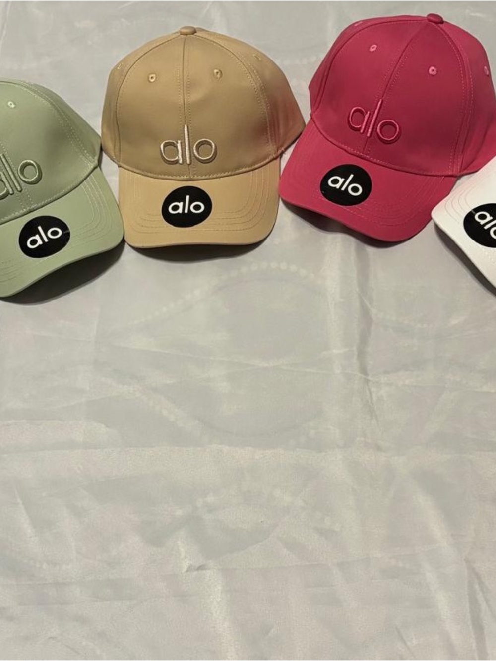 ALO Yoga Kids Caps in Pink, Beige, Mint, White - Set of Four
